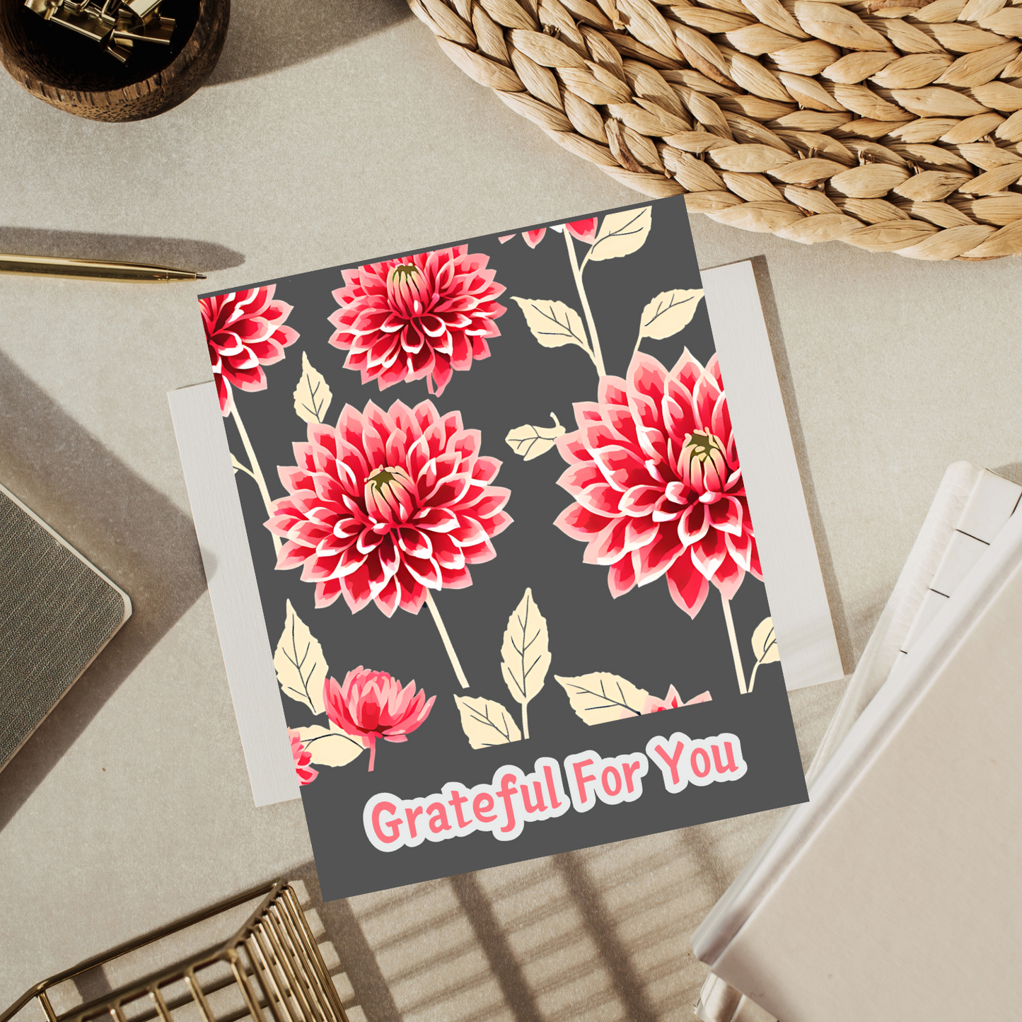10 Bold Pink Dahlia Thank You Card Set – 5 Unique Foldable Designs with Envelopes - Free Shipping - Blank - Homemade
