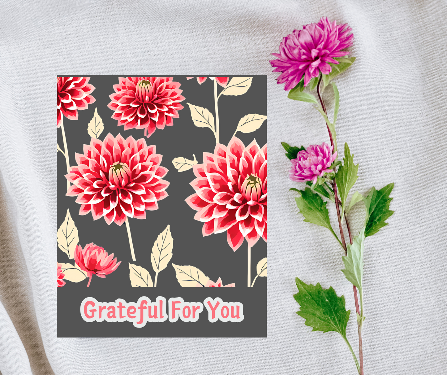 10 Bold Pink Dahlia Thank You Card Set – 5 Unique Foldable Designs with Envelopes - Free Shipping - Blank - Homemade