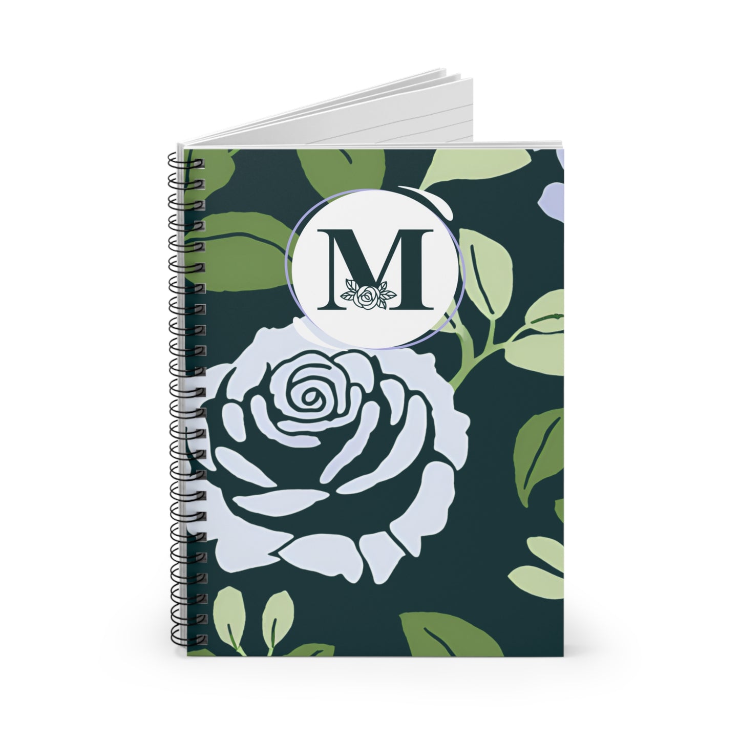 Personalized Blue Roses Notebook - Ruled Line, Monogram Letter Initial, Custom Journal, Floral Notepad, School