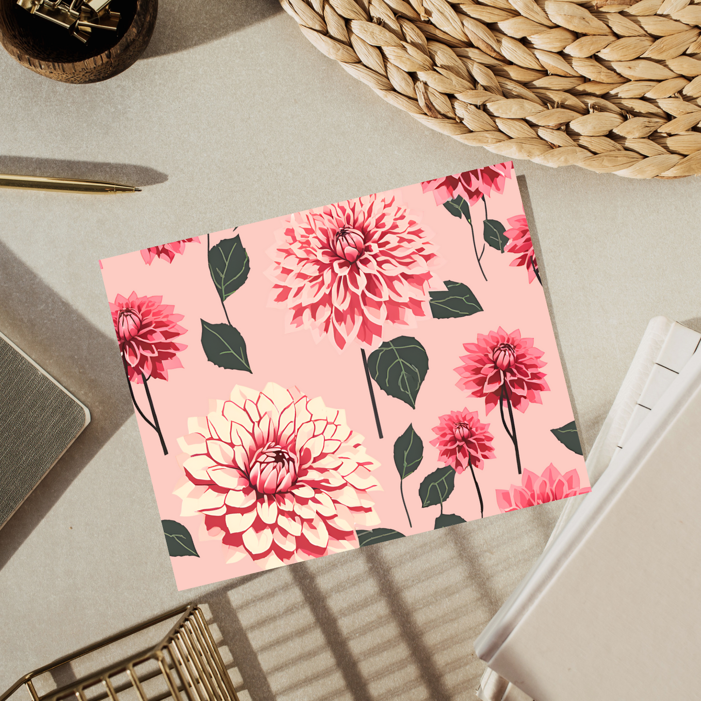 10 Bold Pink Dahlia Thank You Card Set – 5 Unique Foldable Designs with Envelopes - Free Shipping - Blank - Homemade