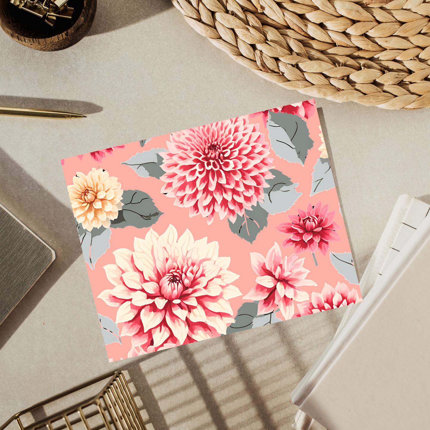 10 Bold Pink Dahlia Thank You Card Set – 5 Unique Foldable Designs with Envelopes - Free Shipping - Blank - Homemade