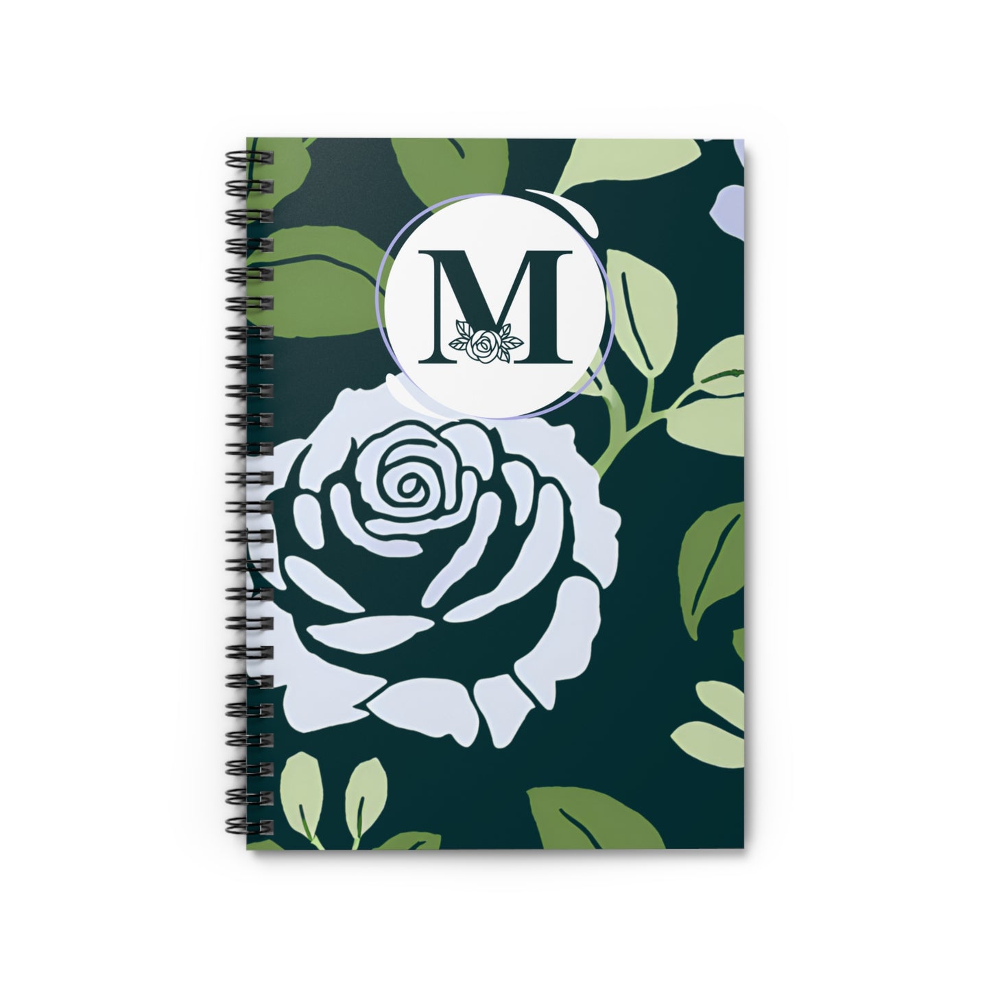 Personalized Blue Roses Notebook - Ruled Line, Monogram Letter Initial, Custom Journal, Floral Notepad, School