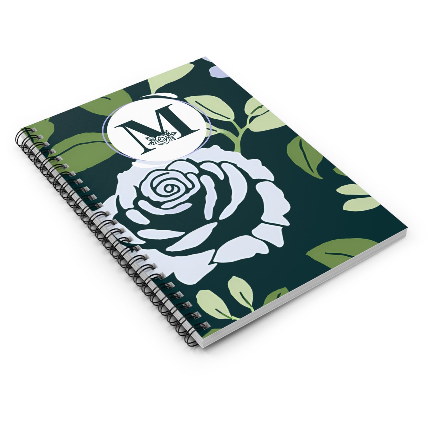 Personalized Blue Roses Notebook - Ruled Line, Monogram Letter Initial, Custom Journal, Floral Notepad, School