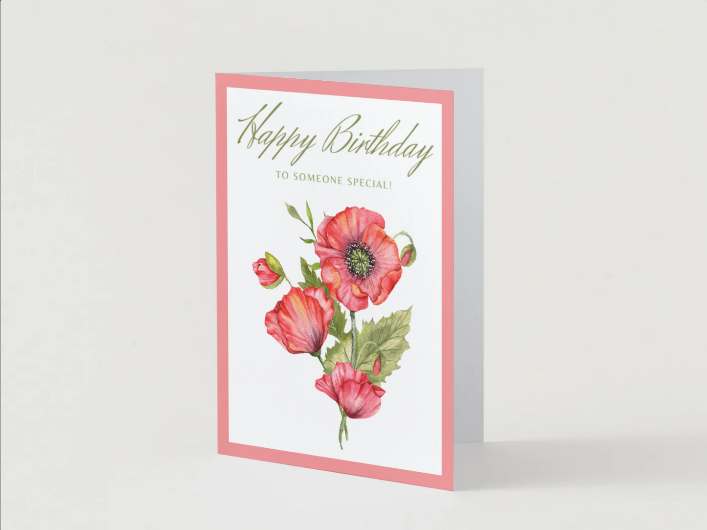 Elegant Floral Happy Birthday Card – Watercolor Poppies, 5x7” with White Envelope