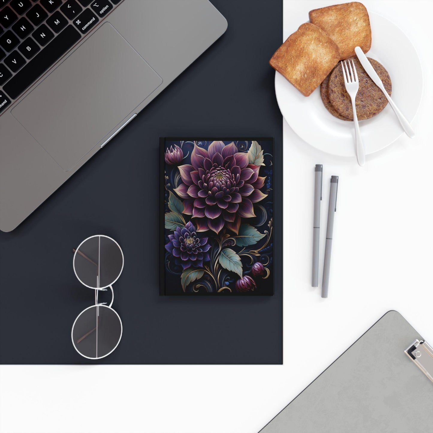 Hard Backed Journal - Midnight Ember Floral Design - Dahlia Dreams Collection