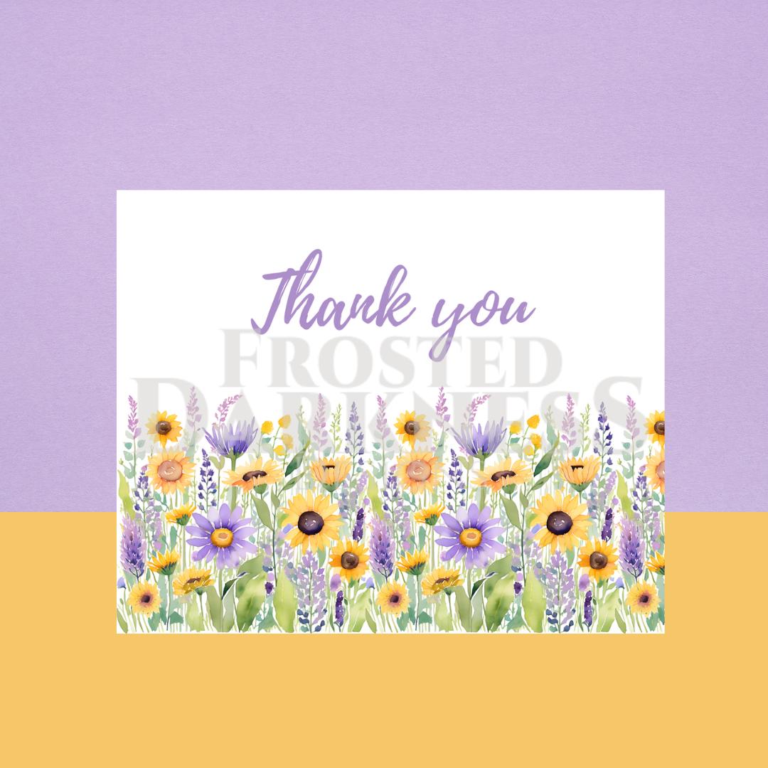 Thank You Cards - Lavender Sunflower Watercolor - Thank You Fields