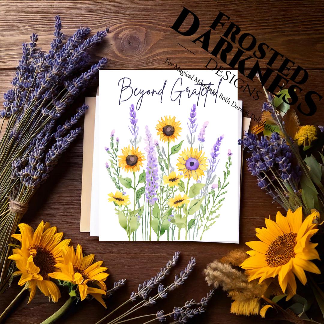 Thank You Cards - Lavender Sunflower Watercolor - Beyond Grateful