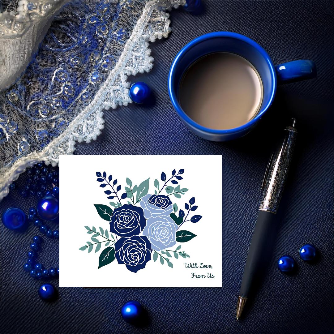 16 Thank you cards - Blue Rose Bouquet - Free Shipping - Blank - Thank you - Homemade