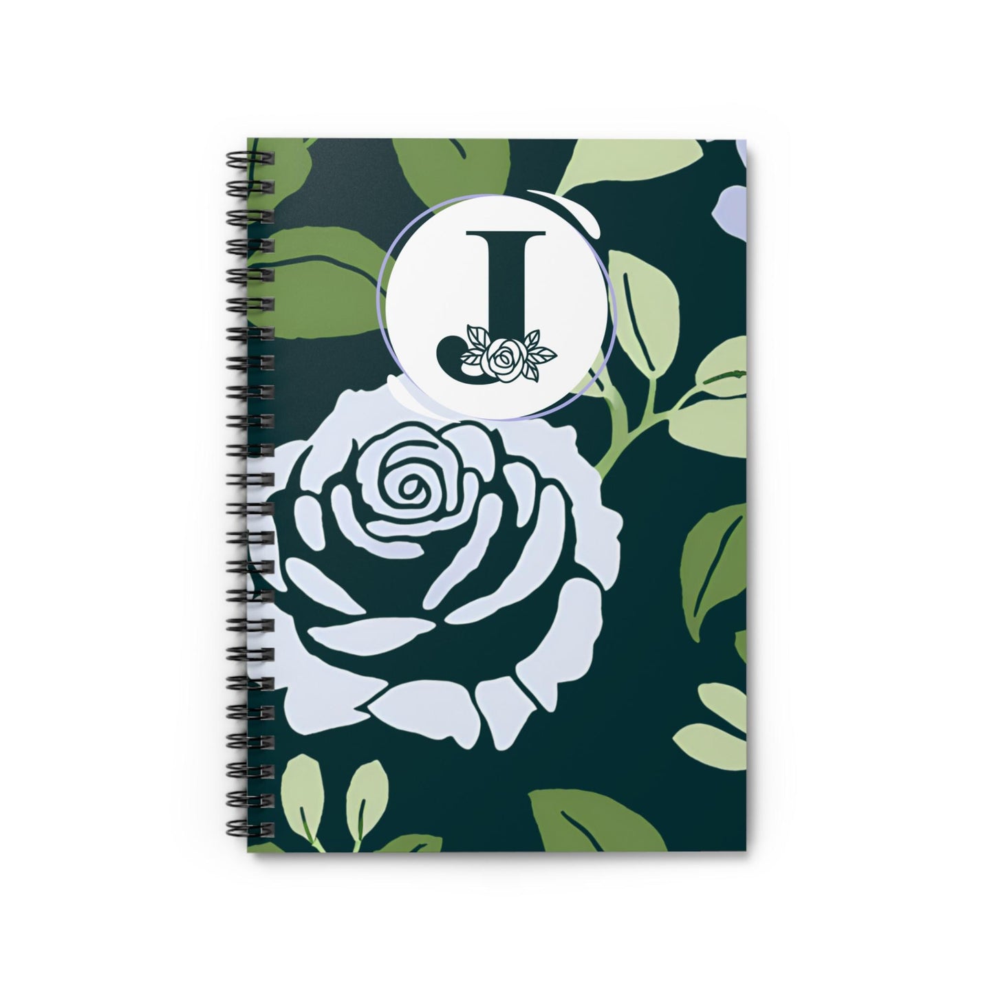 Blue Rose Spiral Notebook - Ruled Line, Journal, Customizable, Initial Letter, Subject Letter, Beautiful Rose Accented