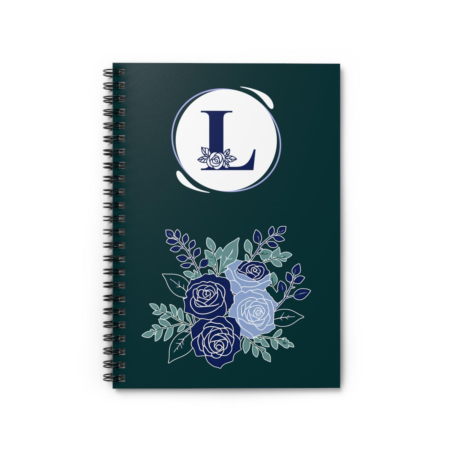 Personalized Blue Roses Spiral Notebook - Ruled Line, Monogram Letter Initial, Rose Accented Design, Custom Journal, Floral Notepad, School