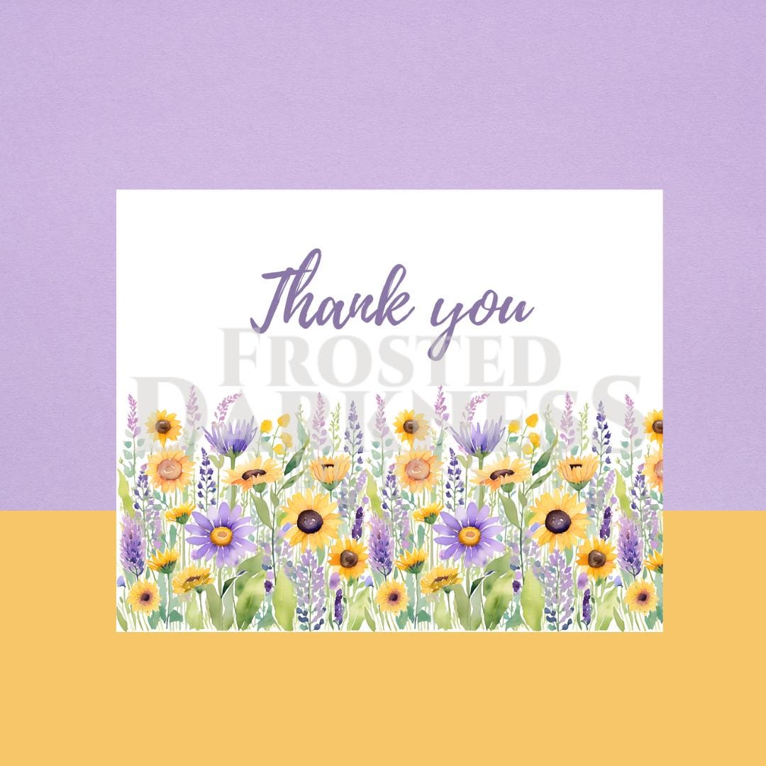 Thank You Cards - Lavender Sunflower Watercolor - Thank You Fields