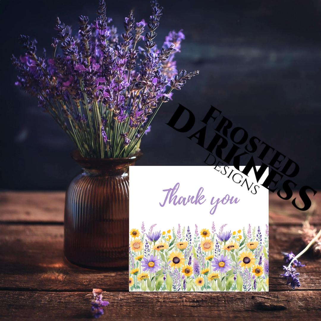 Thank You Cards - Lavender Sunflower Watercolor - Thank You Fields