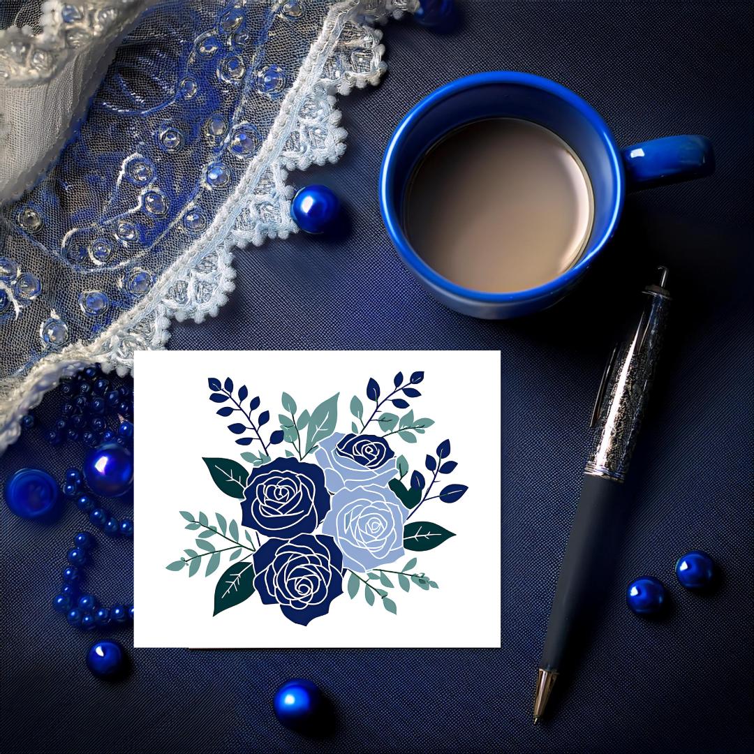 16 Thank you cards - Blue Rose Bouquet - Free Shipping - Blank - Thank you - Homemade