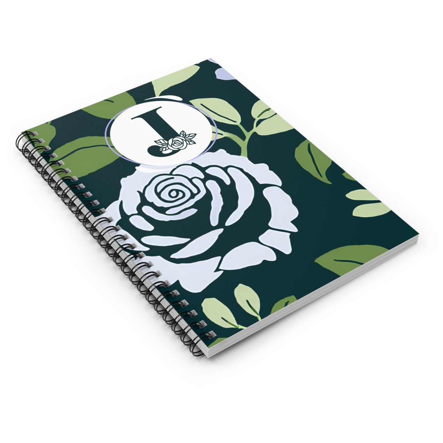 Blue Rose Spiral Notebook - Ruled Line, Journal, Customizable, Initial Letter, Subject Letter, Beautiful Rose Accented