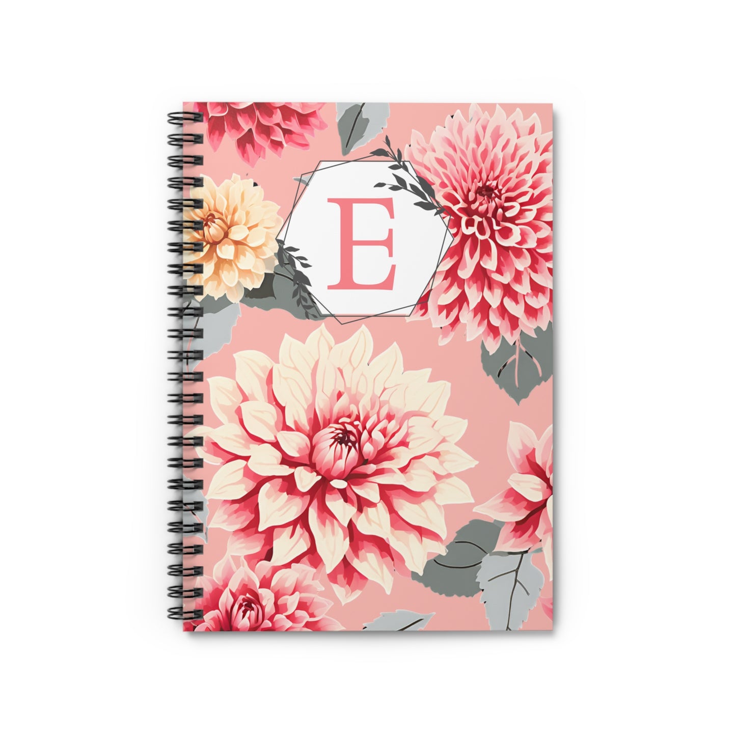 Spiral Notebook - Pink Dahlias Floral Design - Add Initial Customized