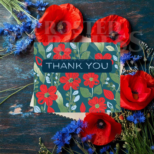 Thank You Cards - Red and Blue Wildflower - Classic