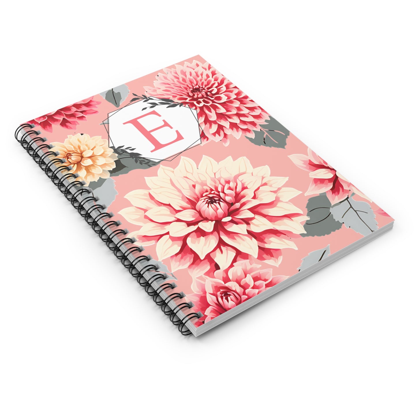 Spiral Notebook - Pink Dahlias Floral Design - Add Initial Customized