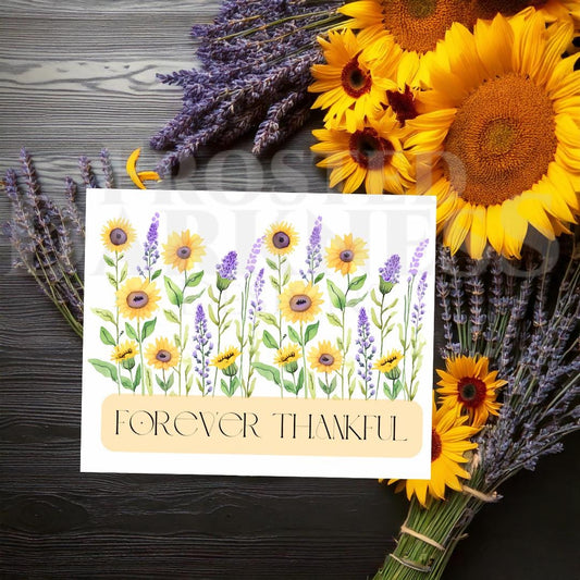 Thank You Cards - Lavender Sunflower Watercolor - Forever Thankful