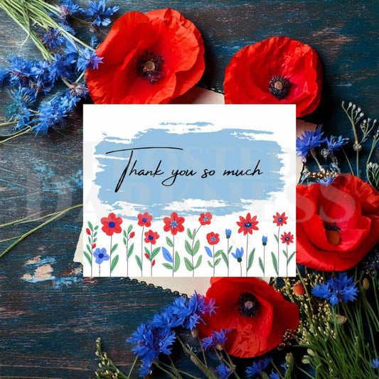 Thank You Cards - Red and Blue Wildflower - Thank You so Much