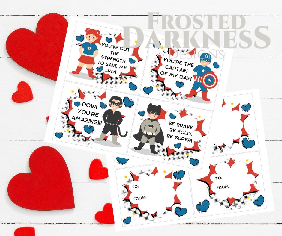 32 card set - Classic Comic Book Superheroes Valentines cards - classroom ready