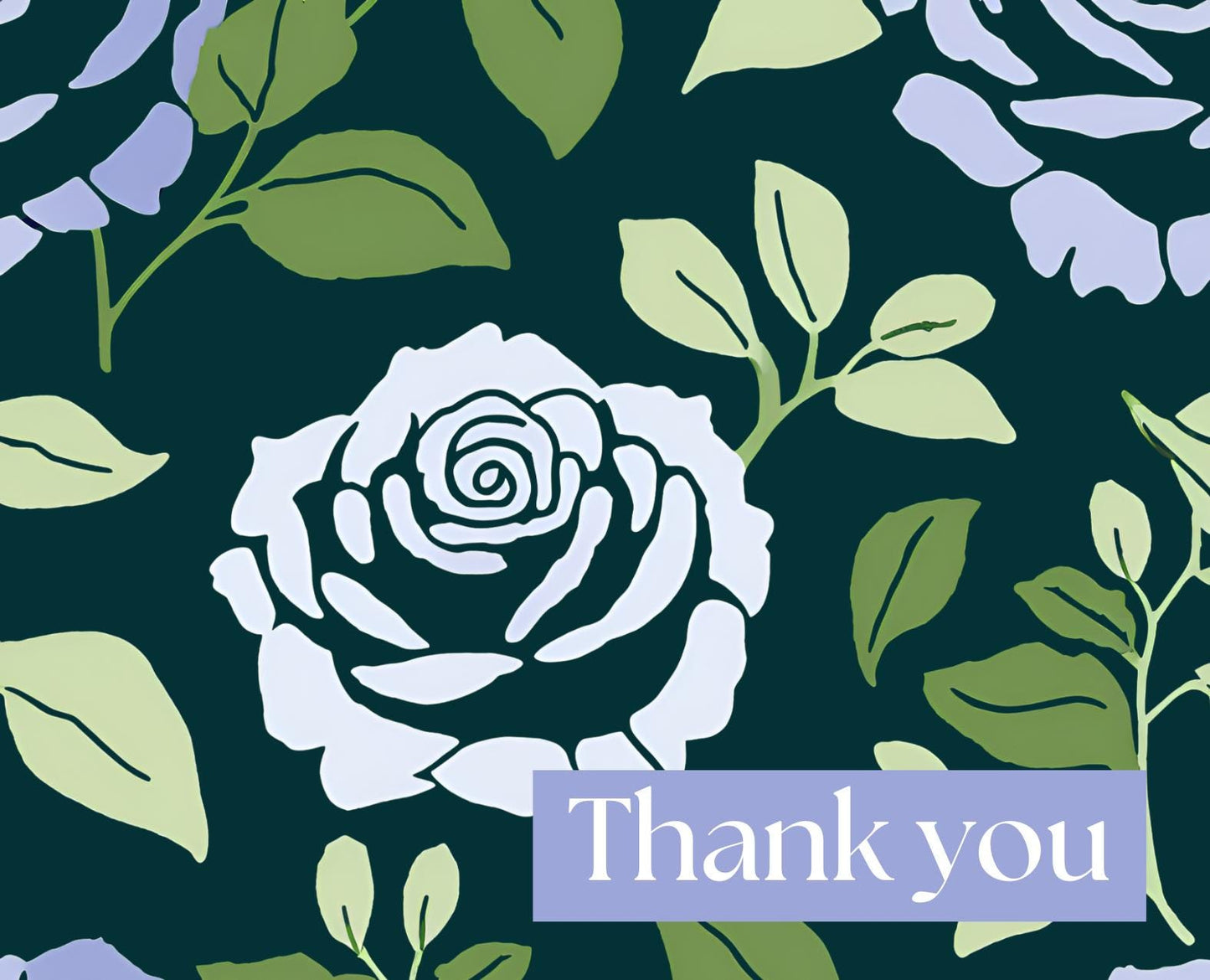 16 Thank you cards - Blue Rose Green Leaves Patterned - Free Shipping - Blank - Thank you - Homemade