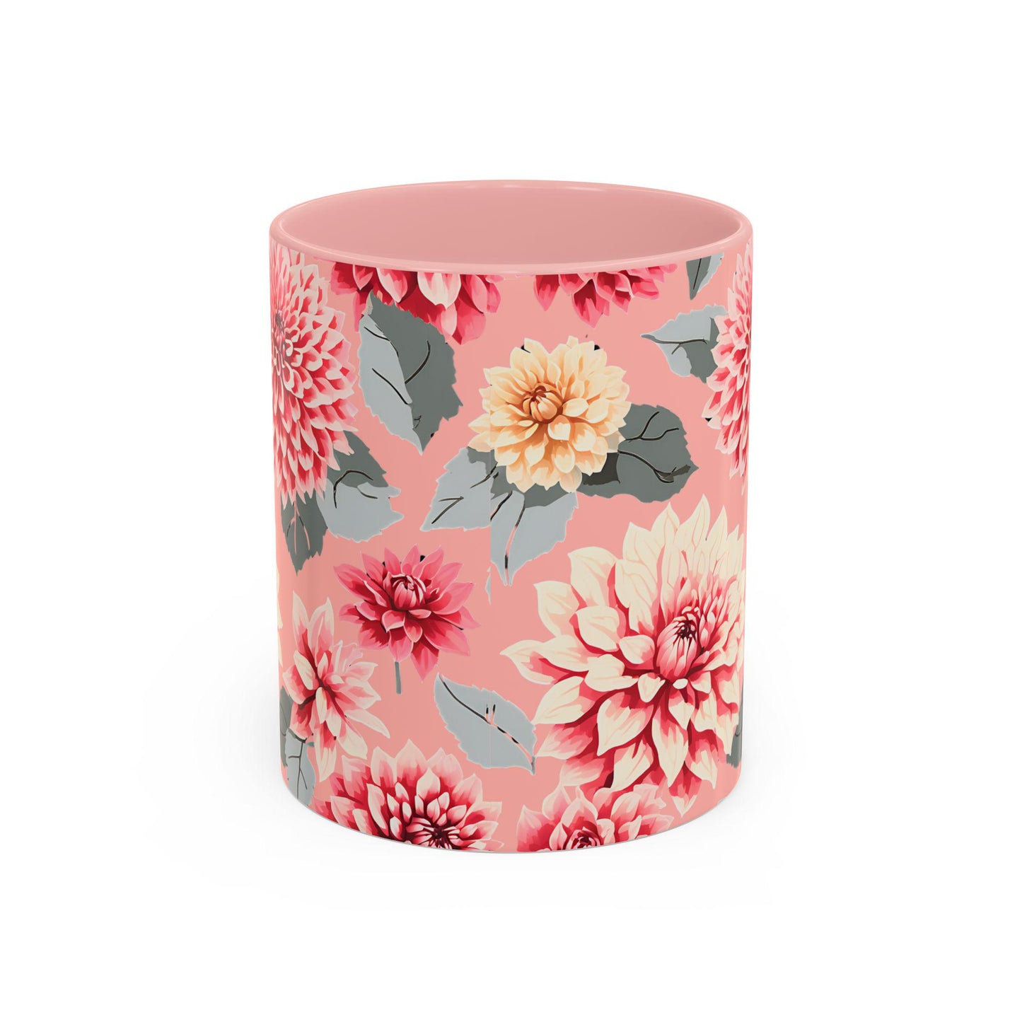 Mug, Pink Dahlias Floral Design, Accent Coffee Cup, 11oz, 15oz, Gift for Her, Mother's Day Gift, Birthday Present, Housewarming Gift, Pink