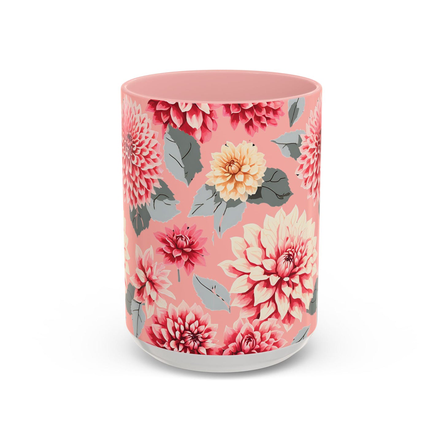 Mug, Pink Dahlias Floral Design, Accent Coffee Cup, 11oz, 15oz, Gift for Her, Mother's Day Gift, Birthday Present, Housewarming Gift, Pink
