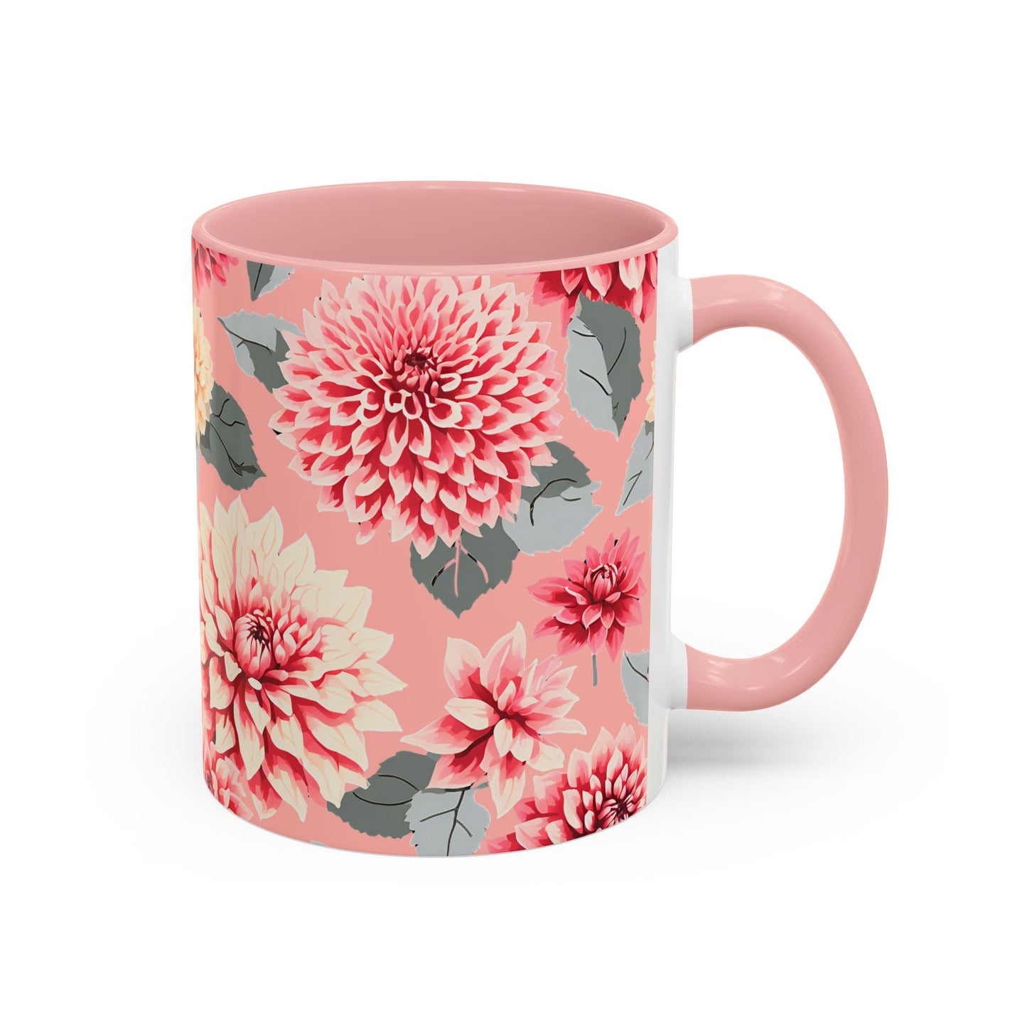 Mug, Pink Dahlias Floral Design, Accent Coffee Cup, 11oz, 15oz, Gift for Her, Mother's Day Gift, Birthday Present, Housewarming Gift, Pink