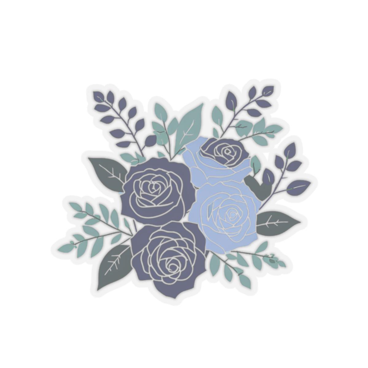 Blue Rose Bouquet Kiss-Cut Stickers - Transparent or White, 4 Sizes, Floral Design Sticker, Laptop Decal, Planner Sticker, Scrapbook