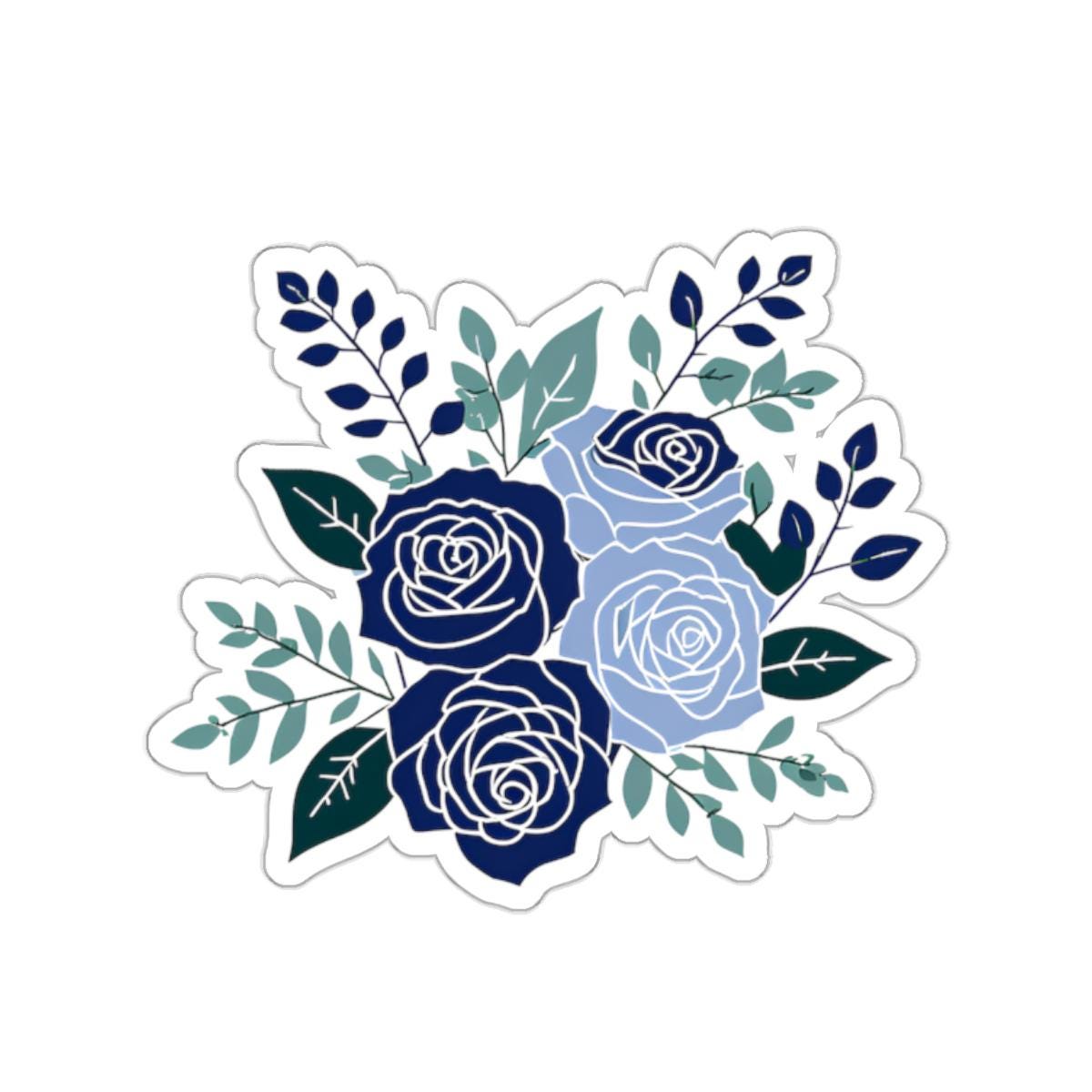 Blue Rose Bouquet Kiss-Cut Stickers - Transparent or White, 4 Sizes, Floral Design Sticker, Laptop Decal, Planner Sticker, Scrapbook