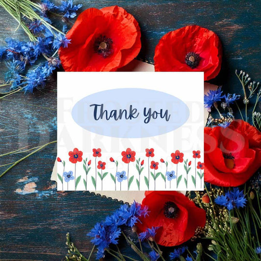 Thank You Cards - Red and Blue Wildflower - Thank You