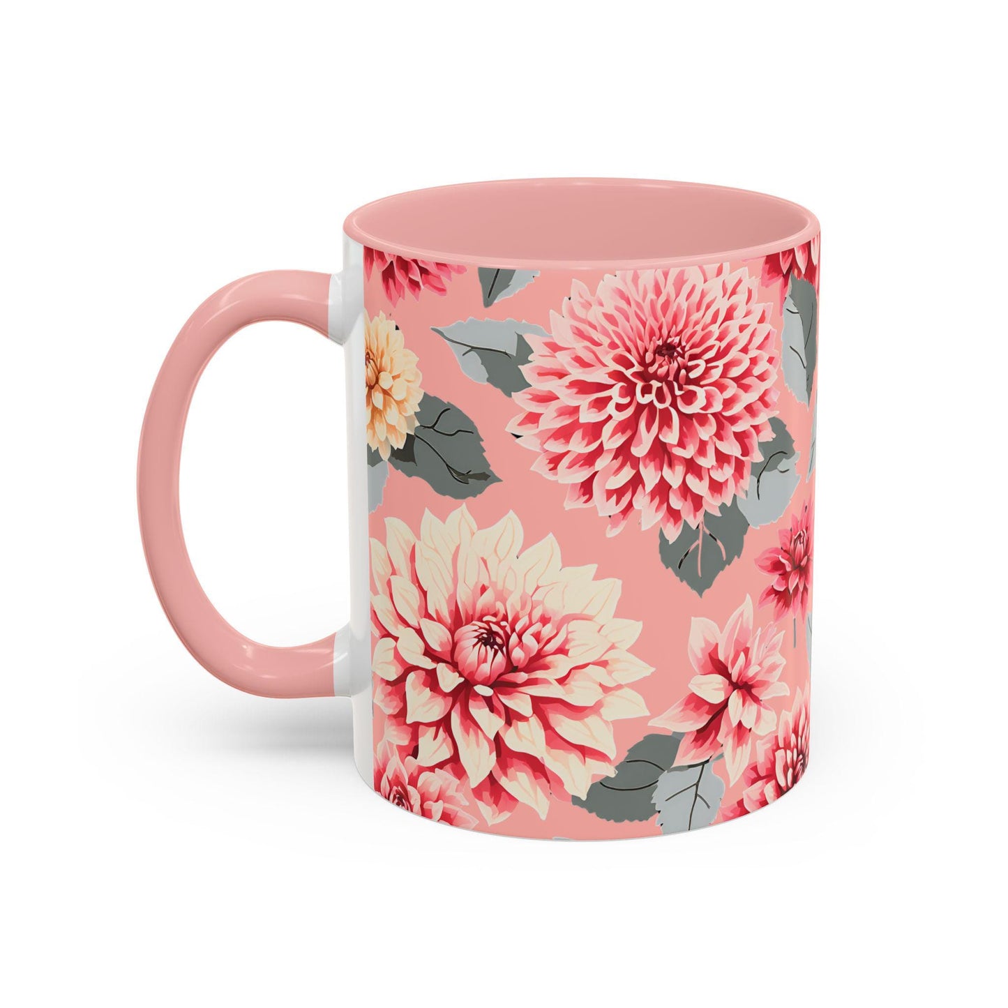 Mug, Pink Dahlias Floral Design, Accent Coffee Cup, 11oz, 15oz, Gift for Her, Mother's Day Gift, Birthday Present, Housewarming Gift, Pink
